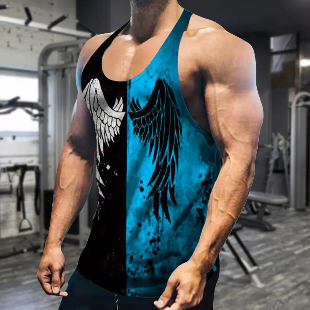 

3D Digital Print Men Vest Summer Patchwork Color Block Quick Dry Undershirt All Match Sweat-wicking Fitness Vest for Gym