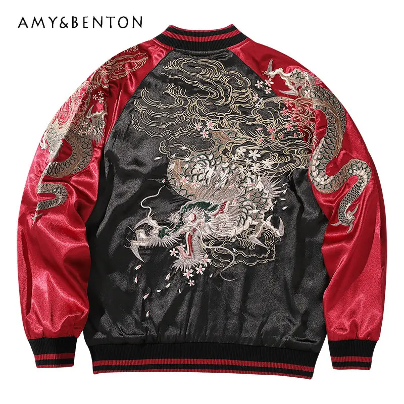

Embroidery Men and Women Couple Jacket Personality Baseball Uniform Contrast Color Coat Male Chinese Style Fashion Jacket