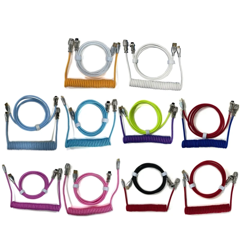 

Coiled Type C Cable 1.5M for Mechanical Keyboard Aviator-Connector Personalized USB C Coiled Cable Aviation Plug-in Wire