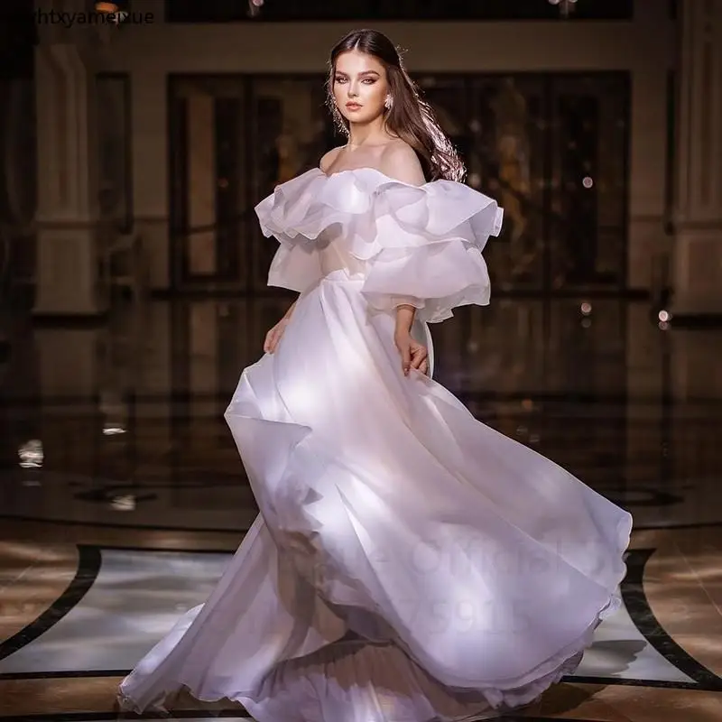 

Платье Свадебное Плиссированное с цветочным принтом, шифоновое в стиле бохо, с открытыми плечами, с пышными короткими рукавами, а-силуэт, пикантный наряд для невесты