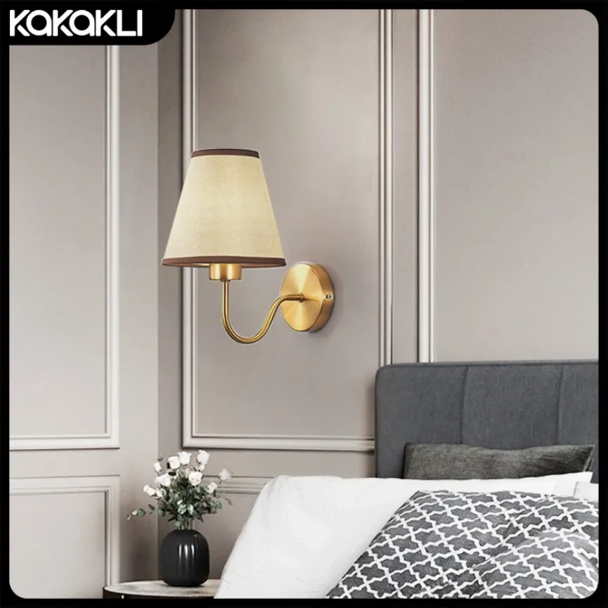 Настенный светильник в стиле ретро, простой и настенный светильник из ткани E27 для украшения спальни, прикроватного столика, гостиной, гостиницы, внутреннего освещения