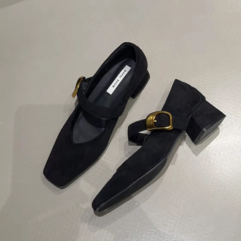 Леопардовые женские туфли Мэри Джейн с квадратным носком замшевые на среднем