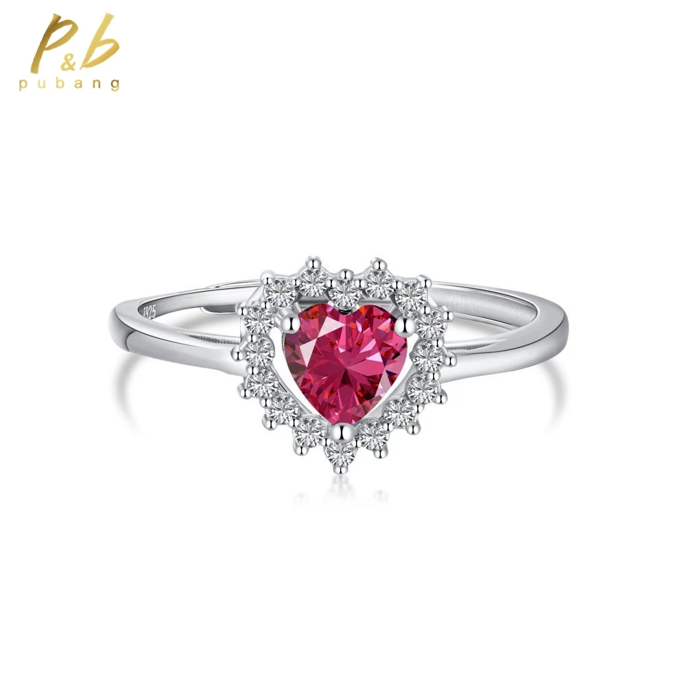 

PuBang for Women Wedding Gift Four Color Heart Gemstone Created Moissanite Fine Jewelry Real 925 Sterling Silver Ring Wholesale