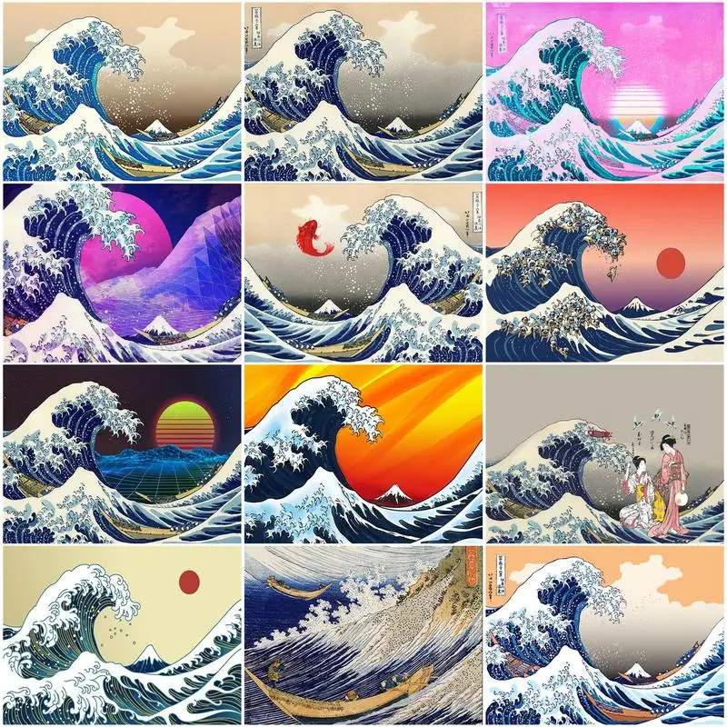 

CHENISTORY Diamond Embroidery 5d Waves Diamond Mosaic Cross Painting Needlework Handwork Home Decor