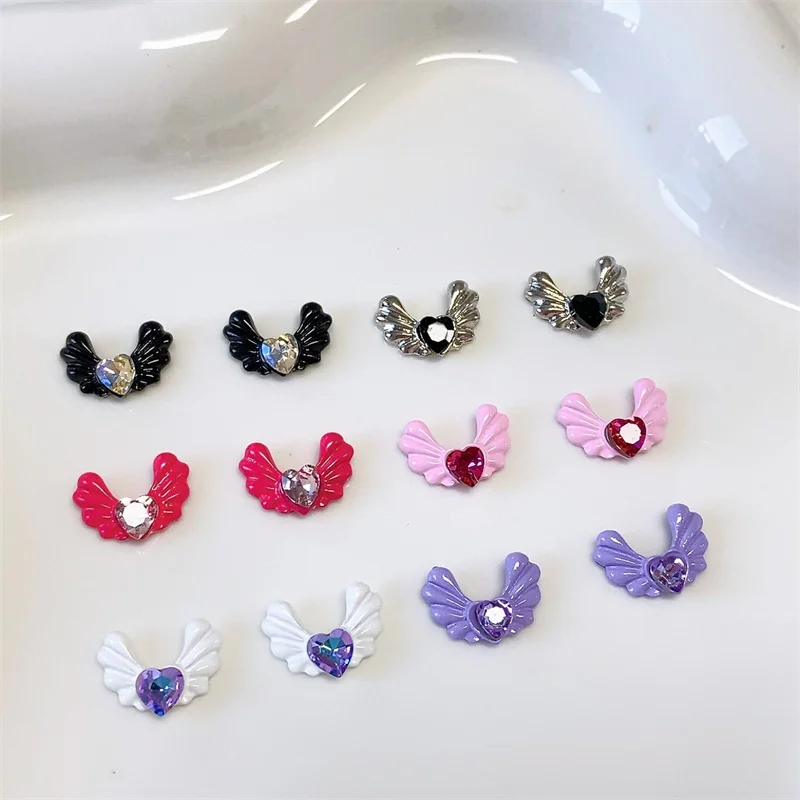 

5pcs Little Devil Love Wings Nail Ornament Alloy Diamond Nail Art Luxury Jewelry New Halloween Charms For Nail Art Decorations
