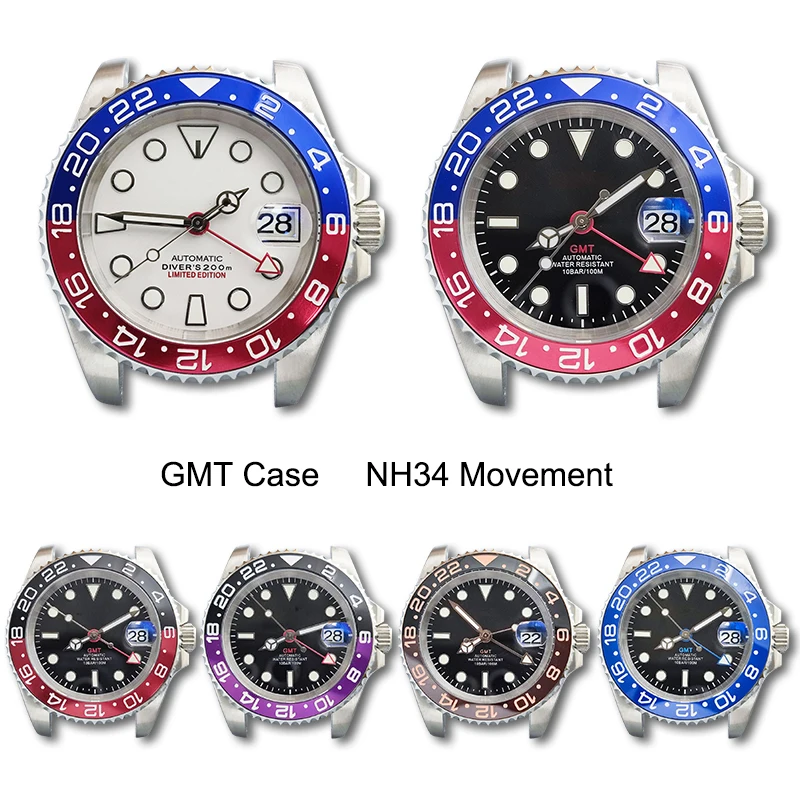 

Часы GMT чехол NH34 из сапфирового стекла C3 зеленые светящиеся часы GMT из нержавеющей стали 316L S циферблат аксессуары для часов