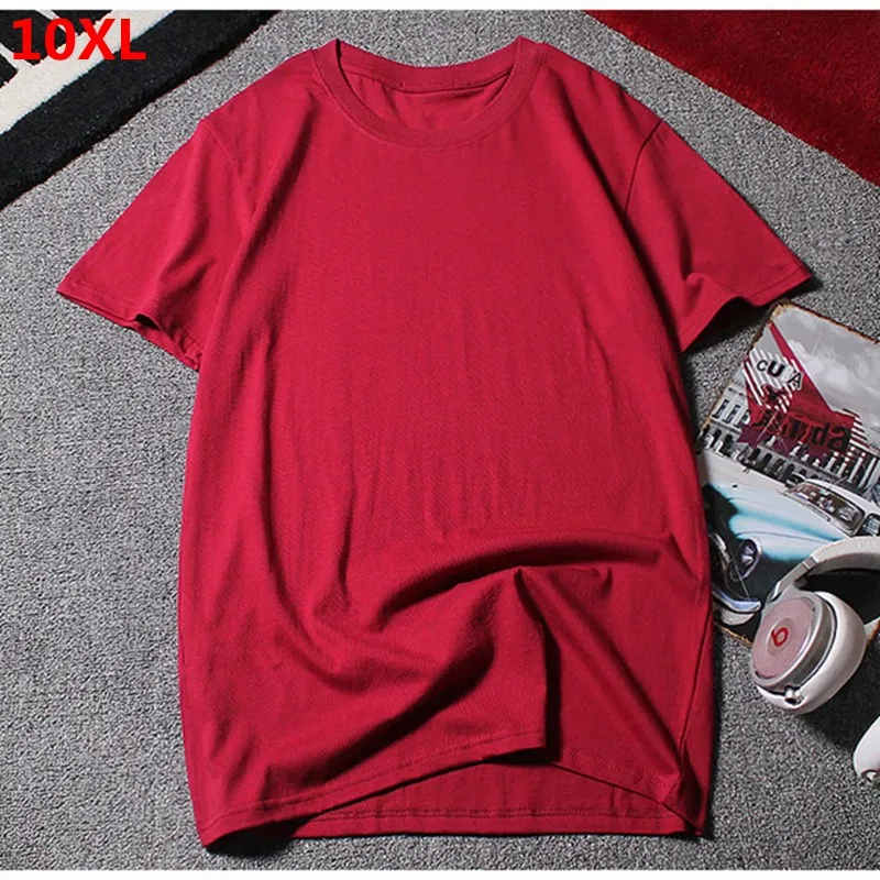 Summer Men's Short-sleeved 10XL 9XL 12XL Round Neck Half-sleeved Clothes Large Size T-shirt Cotton Solid Color Tops Oversized