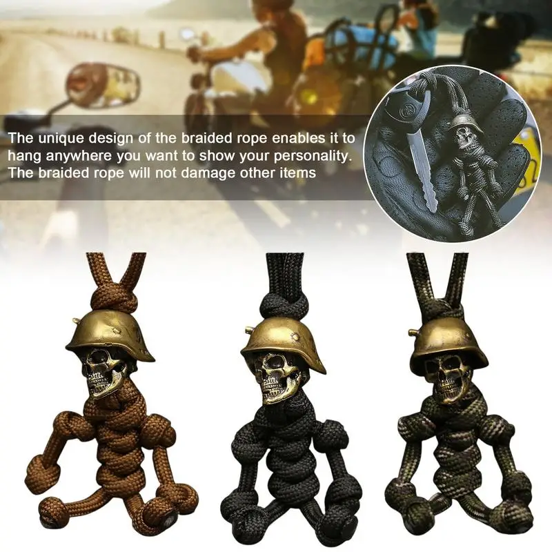 

Skull Skeleton Keychain Car Motorcycle Vintage Brass Skull Paracord Pendant Motorcycle Keychain Skull Hung Interior Ornament