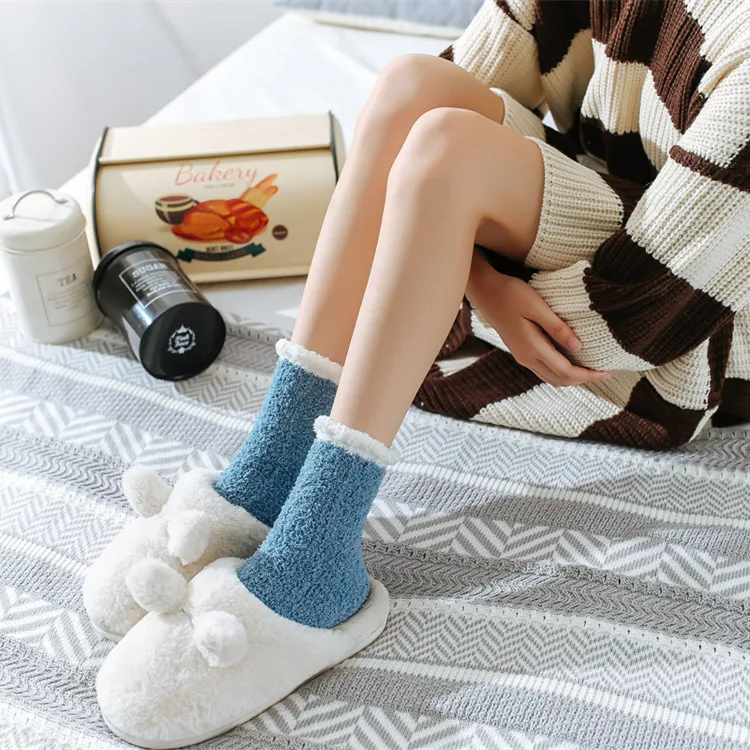 Ladies Women Winter Warm Soft Fluffy Bed Socks Home Floor Slipper Coral Velvet Fleece Sock Winter Boots