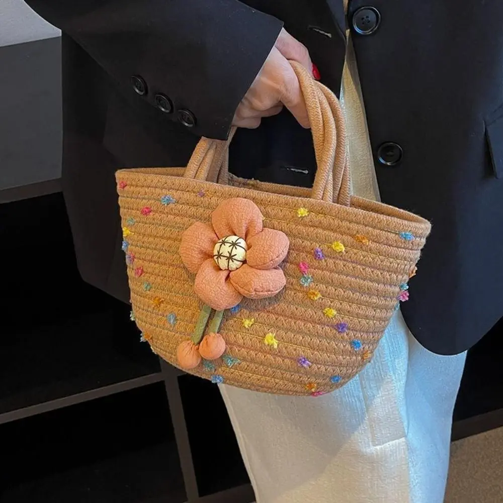 Симпатичная хлопковая веревочная Сумка-тоут красочная цветочная женская сумка