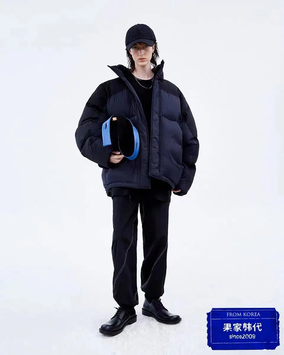 ADER Winter loose color block stand collar men's and women's white duck down short thickened coat trend