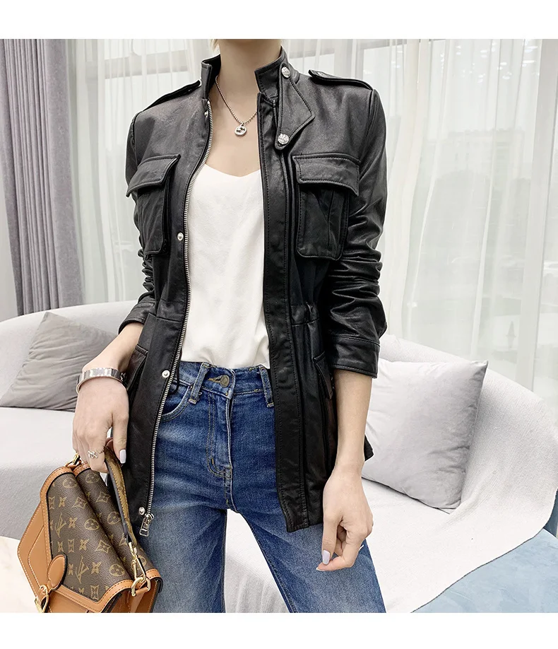 

2023Leather jacket,100% Real Leather Jacket Women Vintage Sheepskin Coat Spring Autumn Motorcycle Biker Jackets Women Veste Cuir