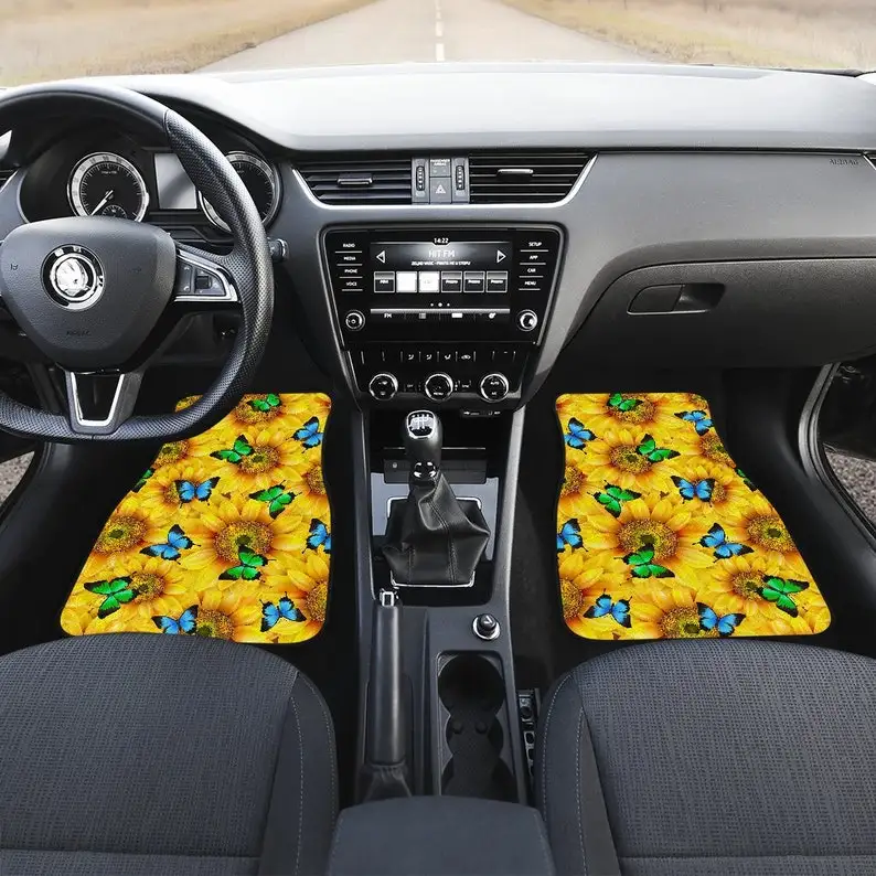

Sunflower Butterfly Front And Back Car Mats, Flower Car Floor Mats Set, Custom Full Car Mat Set, New Car Floor Accessories
