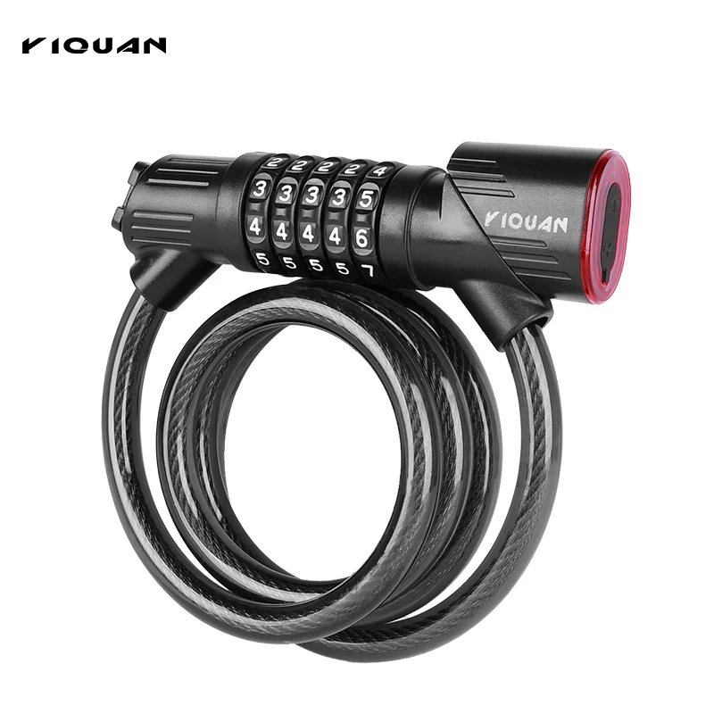 Велосипедный стальной тросовый замок 1.2м с 5-значным кодом, противоугонный, с перезаряжаемым задним фонарем и предупреждающим сигналом безопасности (art.: 3920db9704970) - 3920db9704970
