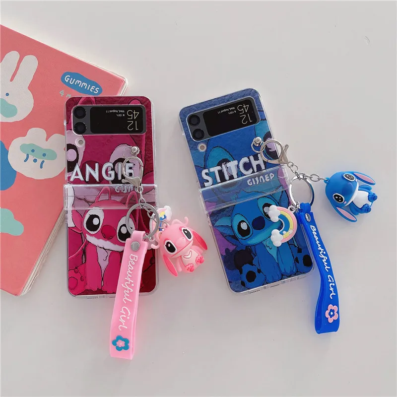 

Disney Cartoon Stitch Angel Doll Bracelet Phone Case For Samsung Galaxy Z Flip 3 4 ZFlip3 ZFlip4 Flip3 Flip4 5G Anti-drop Cover