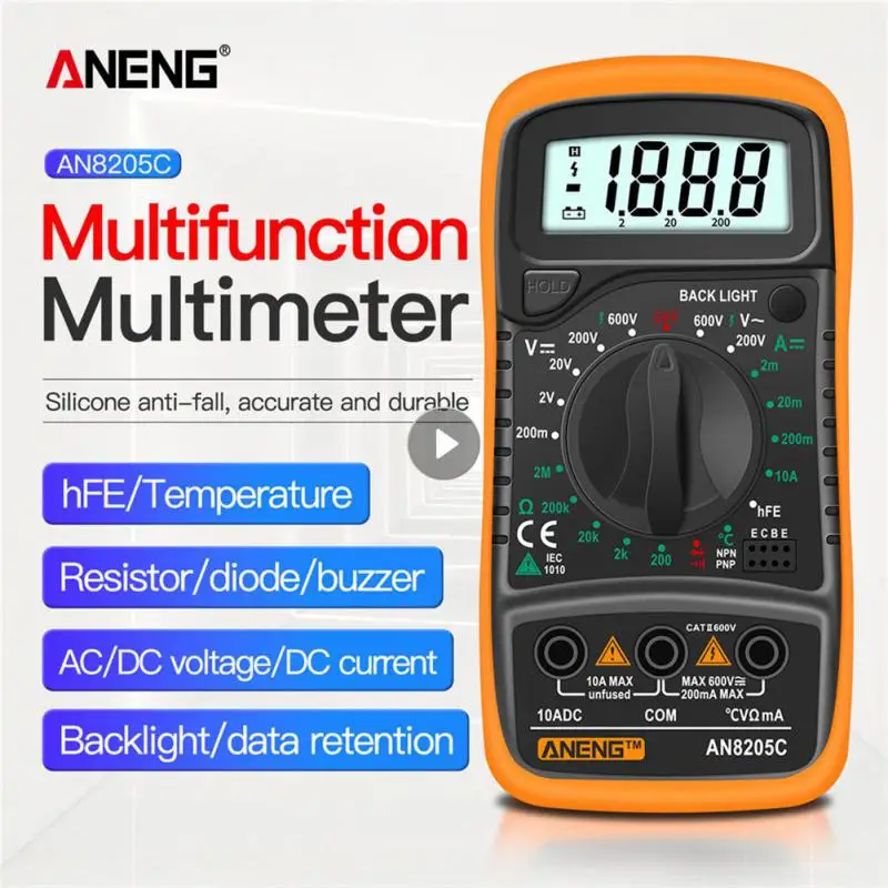

ANENG AN8205C Цифровой мультиметр Амперметр переменного/постоянного тока Вольт Ом тестер измеритель мультиметр с термопарой ЖК подсветкой Порта...