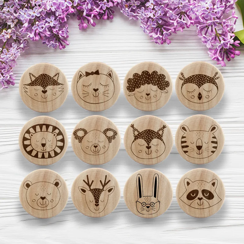 

XMSJ Natural Wood Engraved Door Cute Animals Handle Boho Style Nursery Drawer Rustic Furniture Handle handle