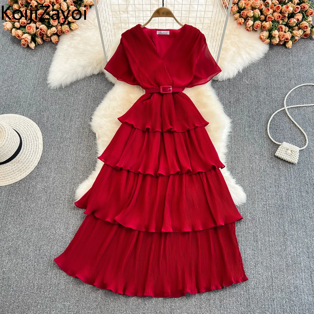 

Женское праздничное пляжное платье Koijizayoi, летнее женское платье в стиле ретро с V-образным вырезом и высокой талией, элегантное женское Плат...