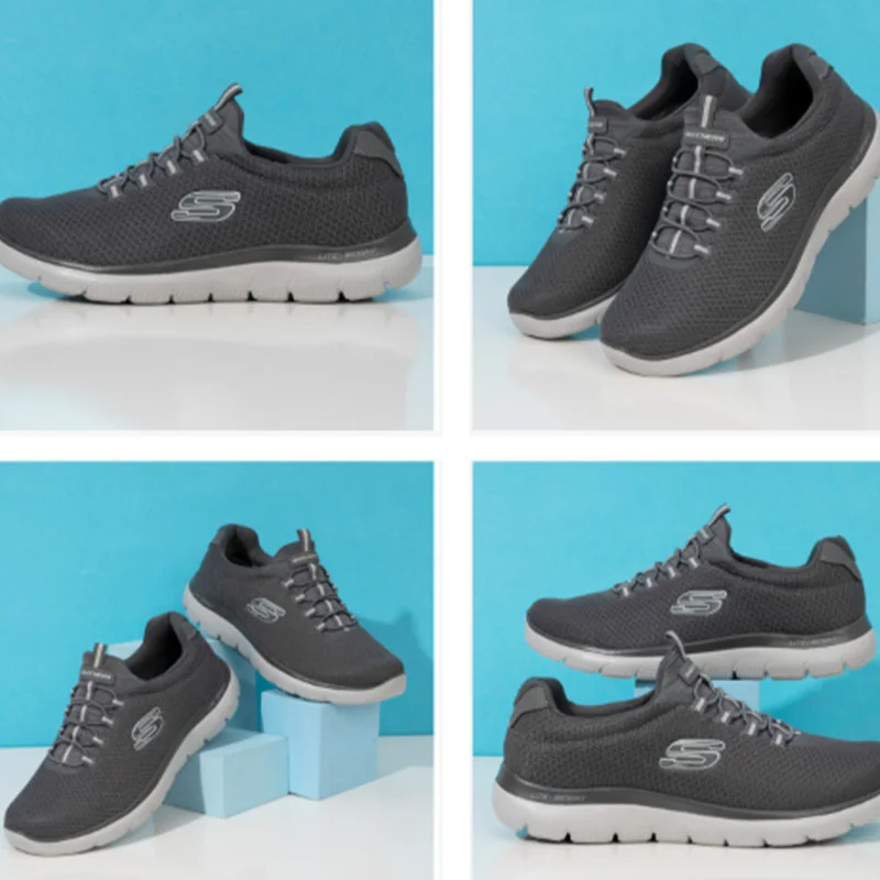 Фото Мужская обувь Skechers, новая летняя дышащая повседневная обувь без шнуровки с сетчатым верхом, оригинальная обувь на мягкой подошве для пожилых людей 52811-CHAR №2