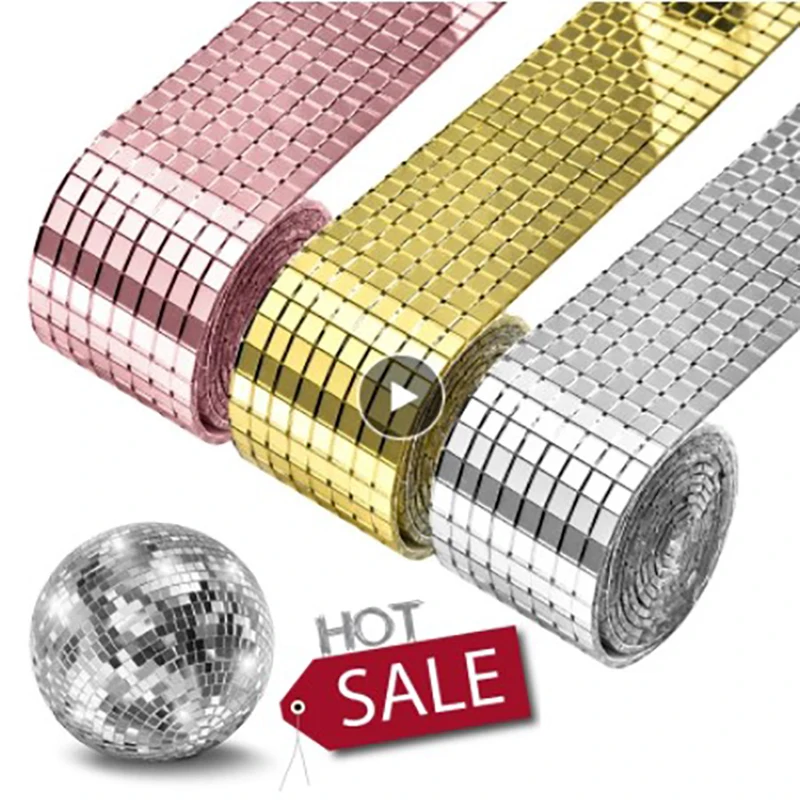 

Real Glass Mirror Mosaic Tiles Stickers 1Mx4CM Self-Adhesive Mini Square Round Glass Craft Party Decoration DIY Handmade Crafts