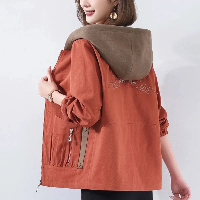 

Women Short Jacket 2022 Spring Autumn New Casual Windbreaker Hooded Overcoat Middle Aged Female Basic Mujer Coats Zipper Tops
