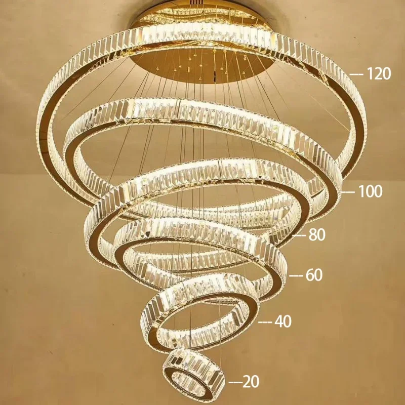

Chandeliers Lights Modern Luxury Round Circle Chrome Gold Crystal Large For Villa Staircase Cristal Living Room Restaurant Lamp