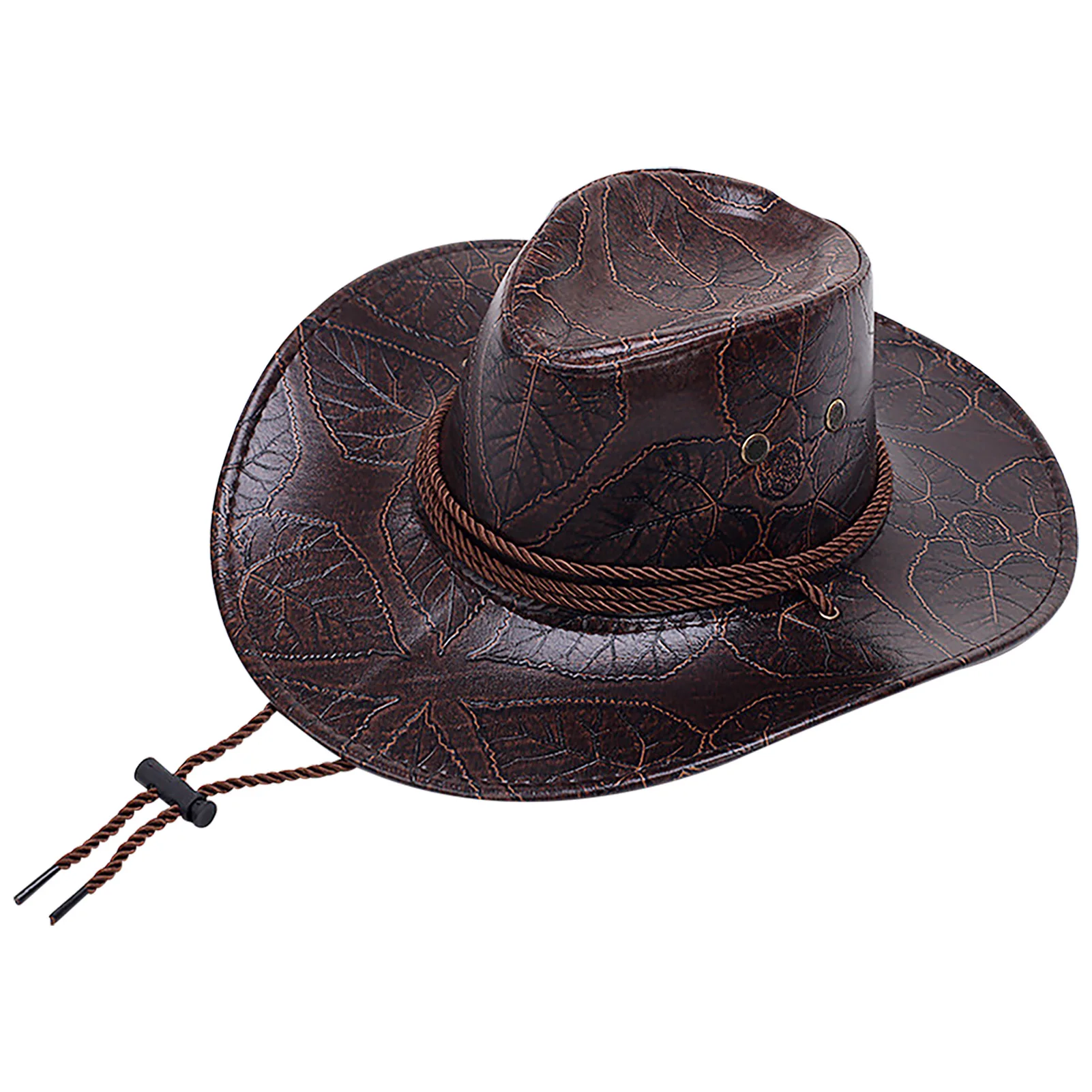 

Casual Western Old Style Wide Brim Outdoor Unisex Travel Portable Universal Sun Cap Cowboy Hat PU Leather Gift Headwear Holiday