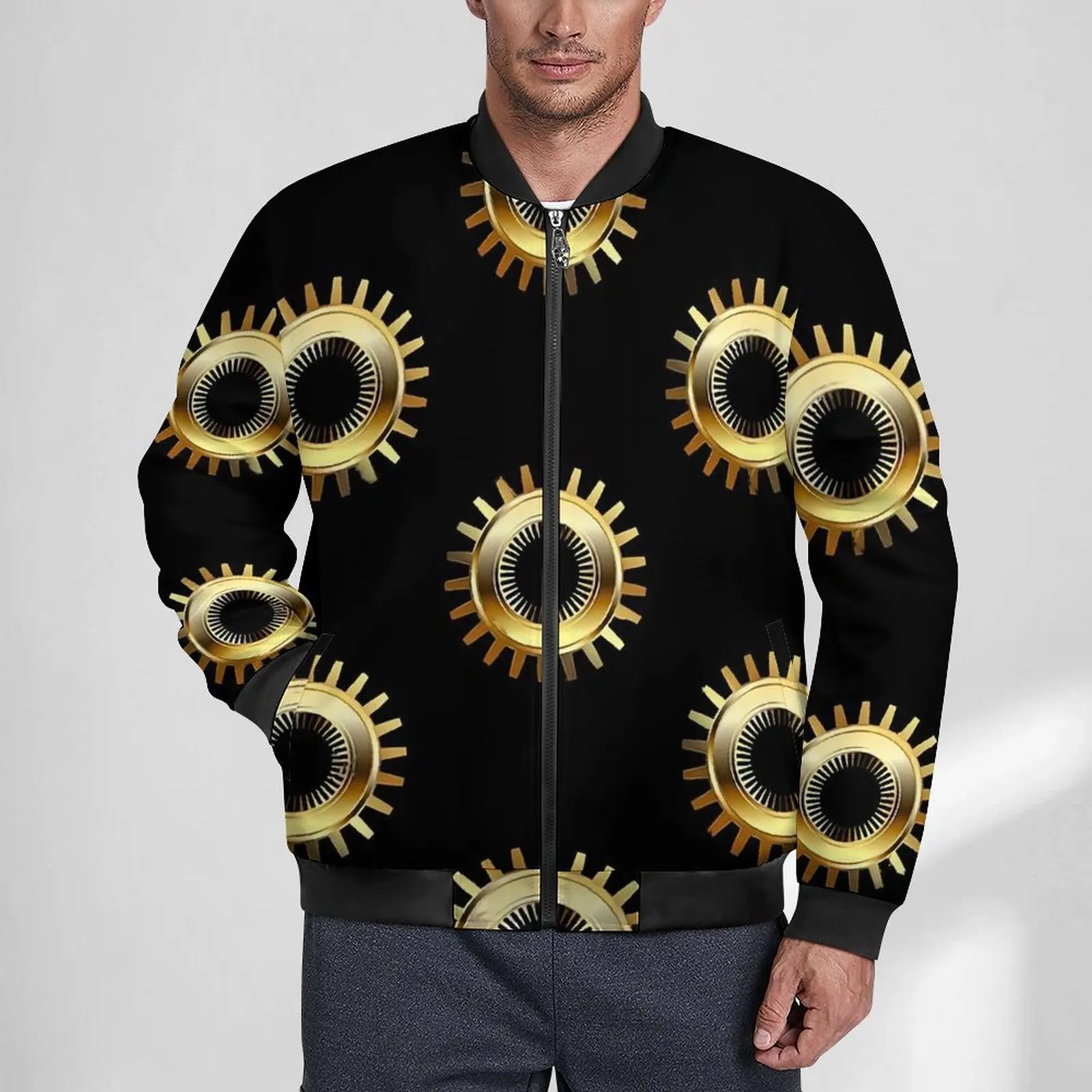 

Steampunk Print Jackets Golden Gear Zipper Autumn Coats Male Aesthetic Casual Jacket Graphic Classic Oversize Windbreakers Gift