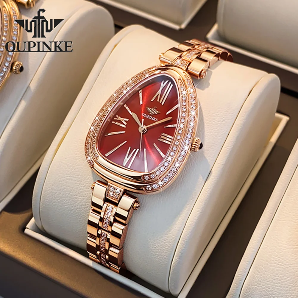 OUPINKE Women Rose Gold Watch, Analog Quartz Waterproof Ultra Slim Diamond Temperament Elegant Ladies Wrist Watch Set Gift