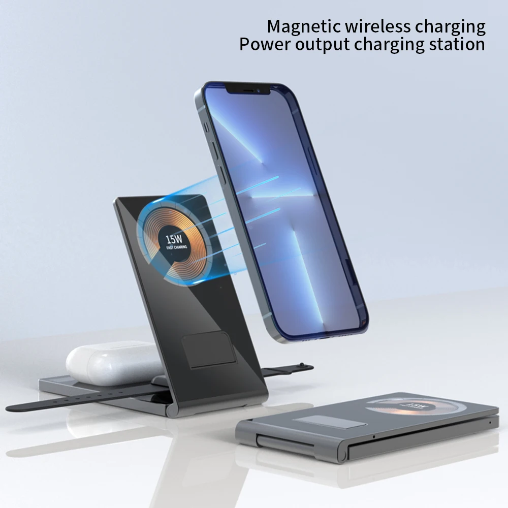 

4 в 1, Складная магнитная Беспроводная зарядная подставка для iPhone 12, 13Pro