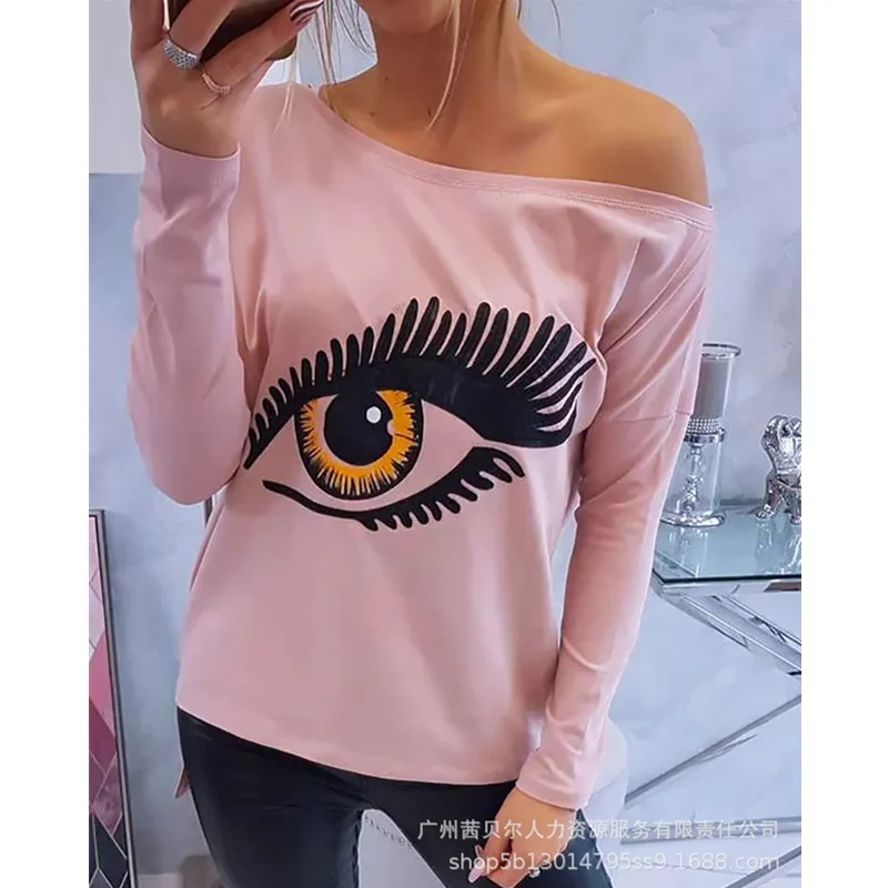 

Женская элегантная рубашка Mandylandy с принтом глаз, Модный женский топ Y2K, креативная футболка на одно плечо в стиле Харадзюку, уличная одежда ...