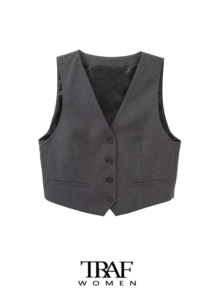 

Женский короткий жилет на пуговицах спереди, с V-образным вырезом