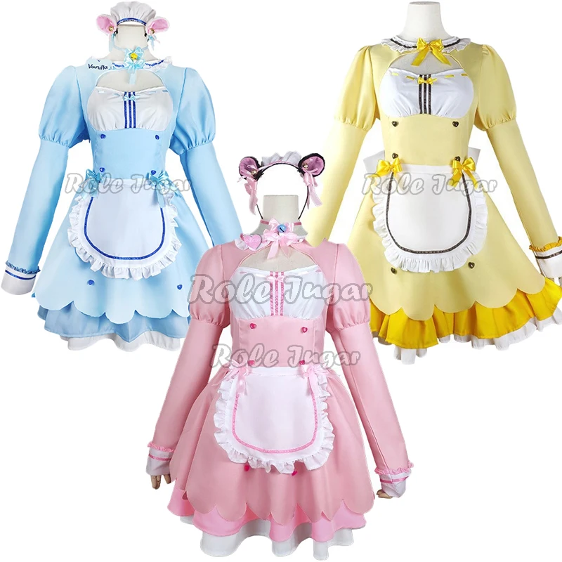 

Nekopara Chocolate Vanilla Coconut Azuki Cosplay Costume Lolita Long Sleeve Maid Dress Full Sets Anime Game Halloween Outfits