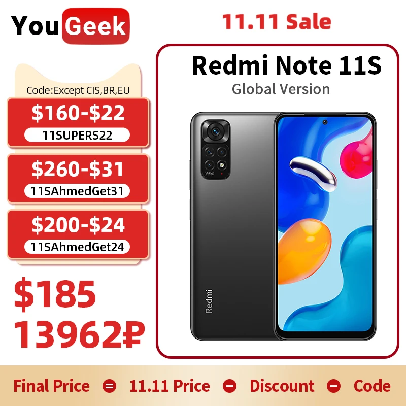 Kup Oryginalna Wersja Globalna Xiaomi Redmi Note 11S 64GB/128GB MTK Helio G96 108MP Kamera 33W Szybkie ładowanie 5000mAh 90Hz Ekran AMOLED