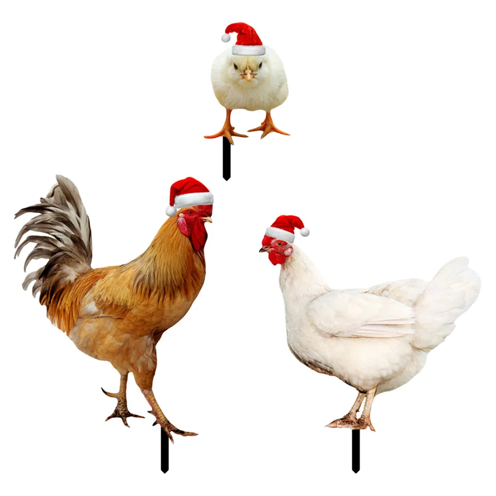 

3Pcs Christmas Chicken Stake Rooster Ornament Garden Chick Garden Decorations Yard Chick Stakes