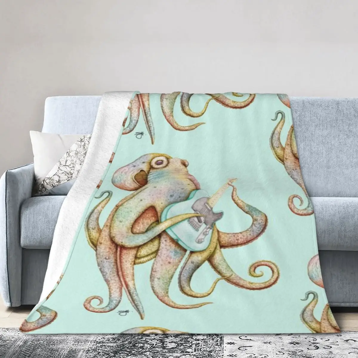 POLAH - Осьминог The Axe Wielding (на аква) Ультрамягкое одеяло из микрофлиса