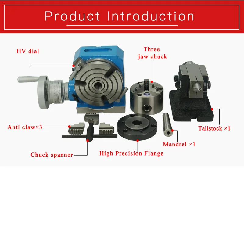 

HV-4 Inch 80mm HV-6 125MM Milling Machine Horizontal Vertical Indexing Table Rotary Table Divider 6 Division Head 10 Aliquot