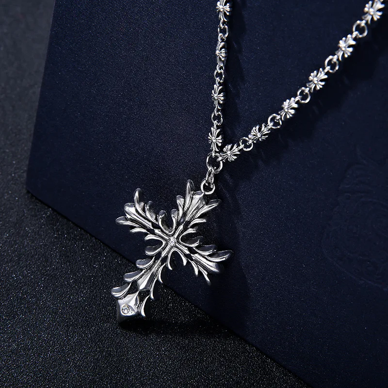 S925 Серебряное готическое ожерелье с шипами и крестом персонализированное