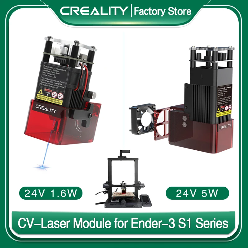 

Creality CV-Laser Engraving Laser Module 24V 1.6W/5W Precise Focusing Soot Absorption for Ender 3 S1Ender 3 S1 Pro 3D Printers