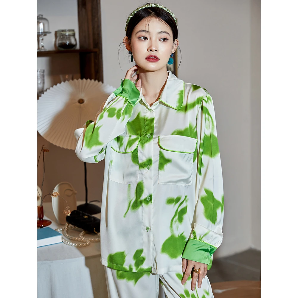 Maison Gabrielle 2022 Spring Summer Abstract Watercolor Printed Pajamas Set Loungewear Sleepwear for Women 2 Pieces Long Sleeve