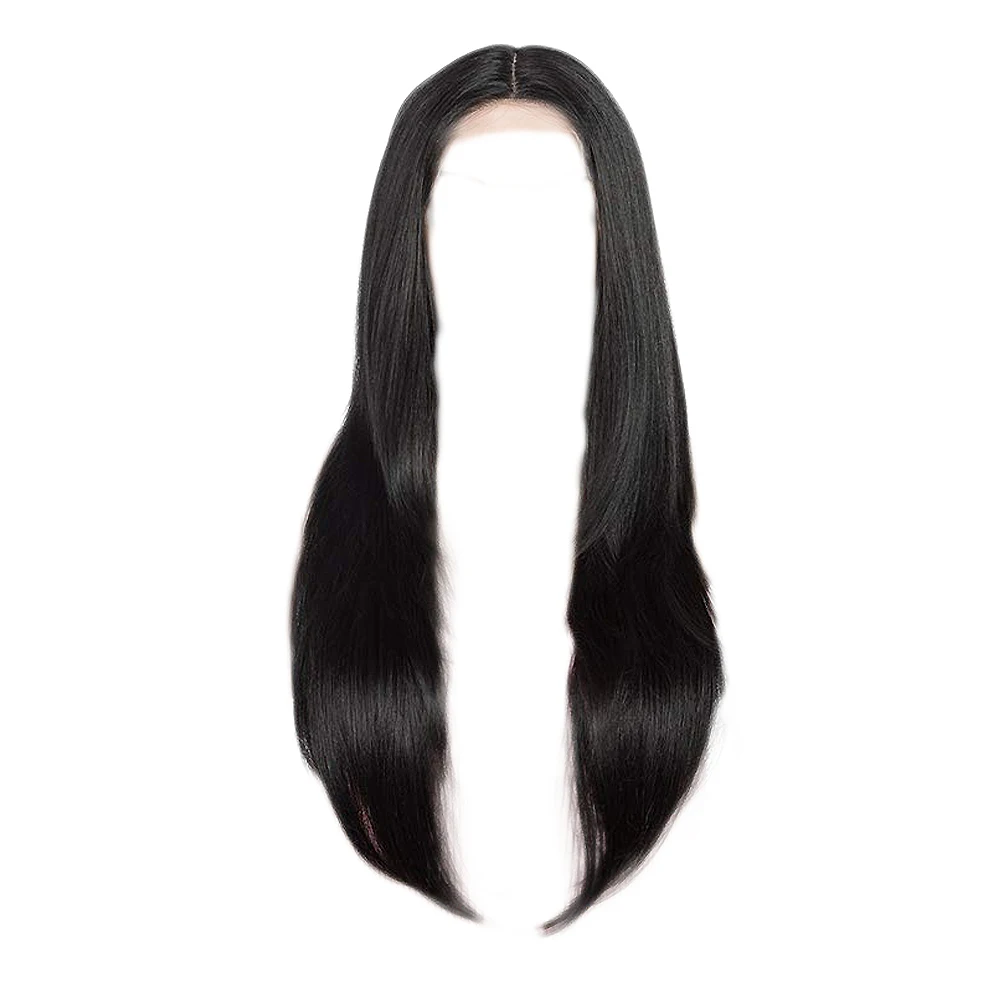 

FANXITION Remy Synthetic Hair Heat Resistant Glueless Straight Lace Front Wig With Baby Hair Black Wig For Women Fiber Hair