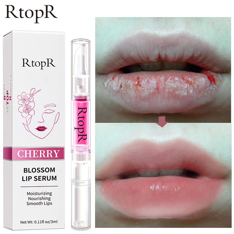 

RtopR Cherry Blossom Lip Serum Mask Dry Crack Peeling Repair Reduce Lip Fine Lines Essence Moisturizing Beauty Care 3ml