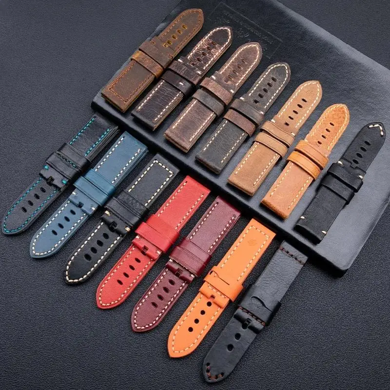 Качественный ремешок TINTAG ручной работы из первого слоя воловьей кожи 24 мм