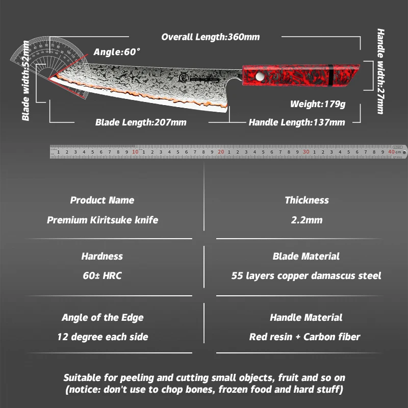 Grandsharp 8 дюймов нож Kiritsuke 55 слоев медь Дамасская сталь кухонные аксессуары
