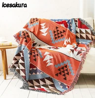 boho knitted tapestry plaid geometric print sofa blanket double sided use picnic blanket tablecloth bedspread blankets for beds