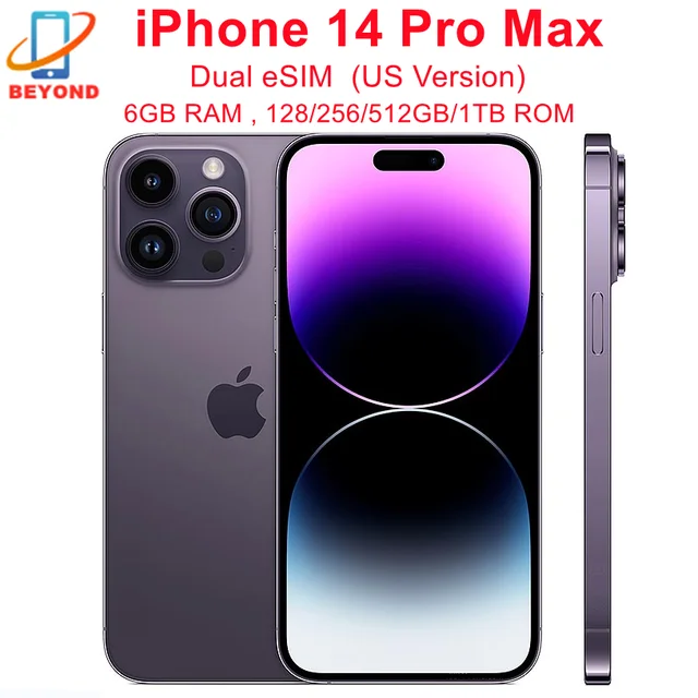 98% New Original Apple iPhone 14 Pro Max 128/256/512GB 1TB ROM 6GB RAM Dual eSIM 6.7" Genuine Retina OLED Face ID NFC A15 1