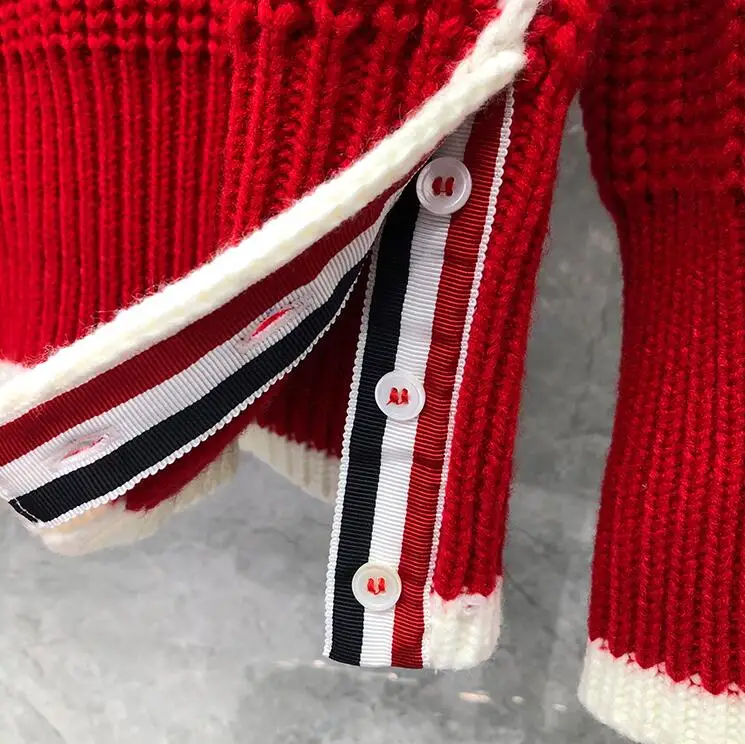 TB New Sweaters Men Red Pullovers Clothing Women Slim O-NeckStriped Wool Cotton Thick Winter Couple Casual Coat Christmas