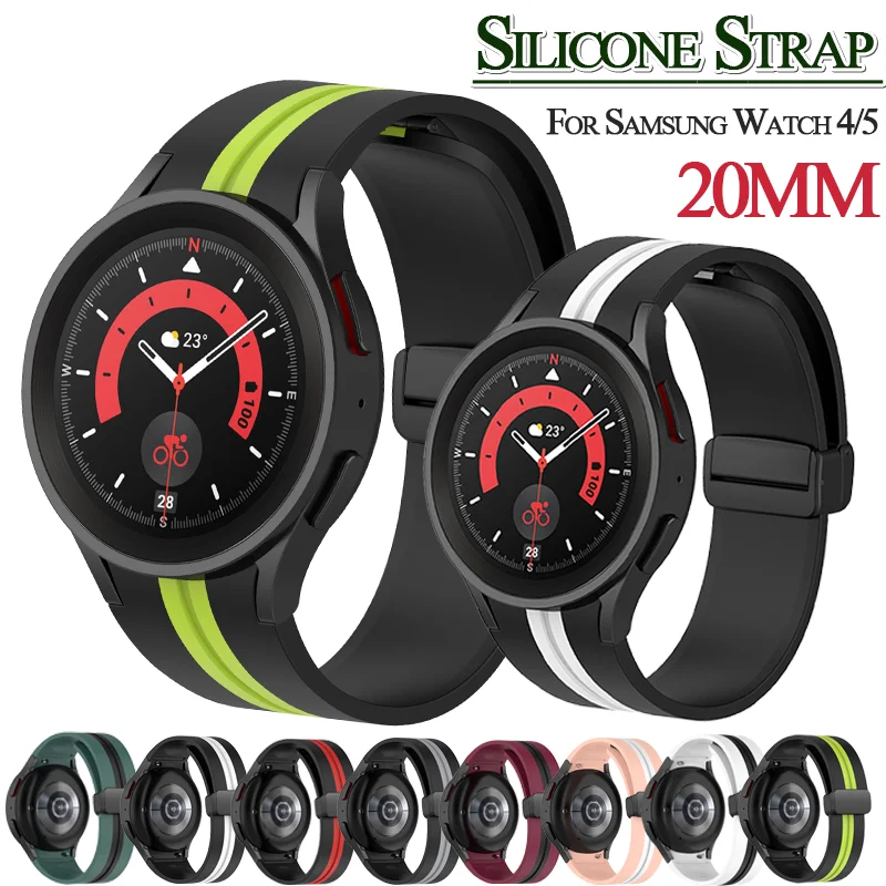 

Original Silicone Strap for Samsung Watch 4/5 40 44mm Watch 5 Pro 45mm Band Magnetic Buckle for Galaxy Watch 4 Classic 42 46mm