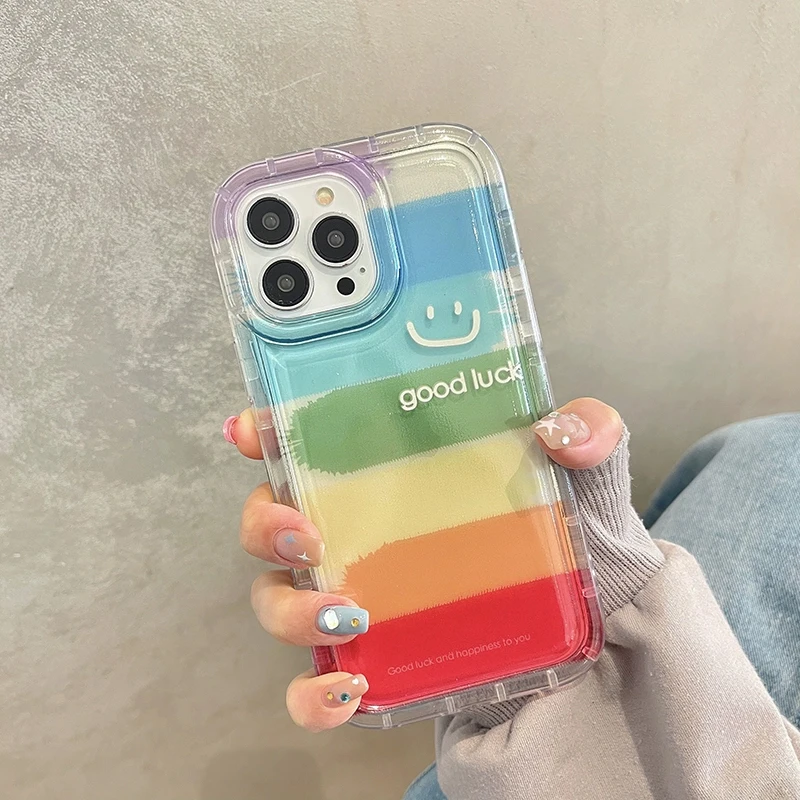 

Lovely Rainbow Smile Pattern Shockproof Case For iPhone 14 13 11 12 Pro Max Soft Silicone Clear Phone Cover