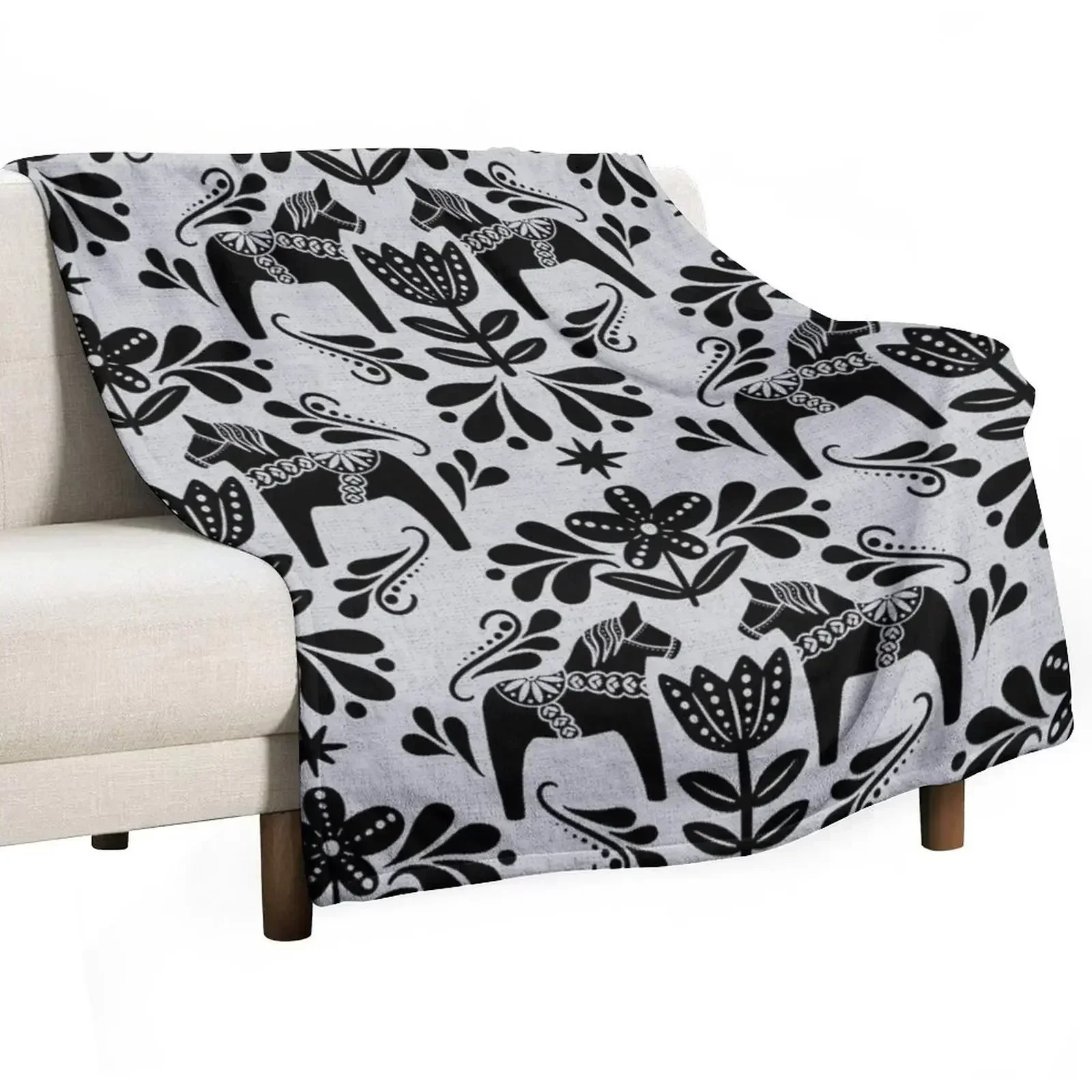 Folk Art Dala Horse - черно-серое одеяло мягкое большое постельное белье мягкие одеяла